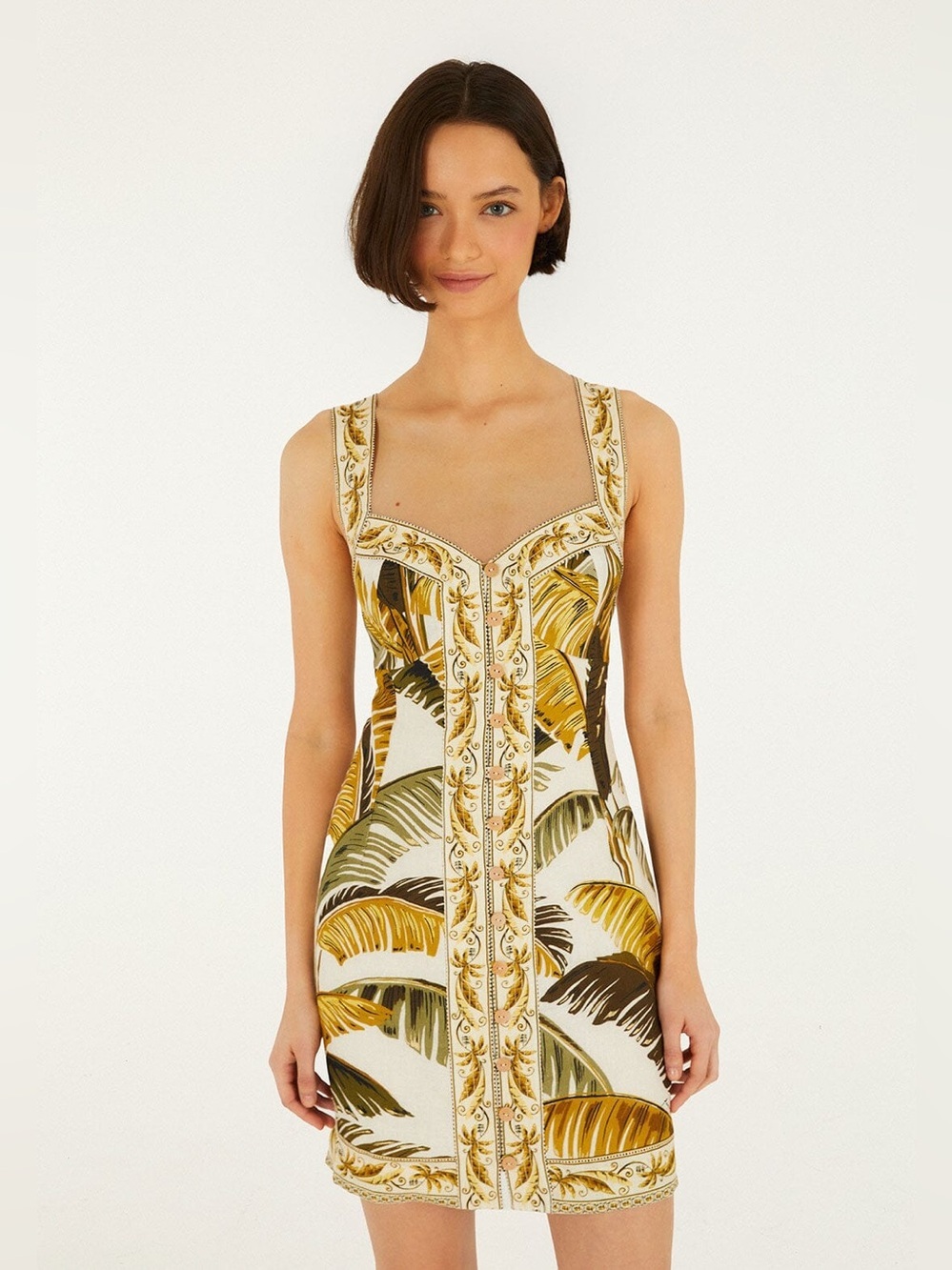 Farm Rio: Off-White Trancoso Buttoned Mini
Dress